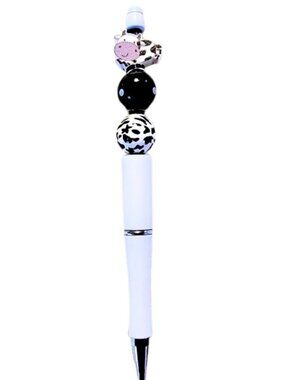 Cow Custom Made Rhinestone Wood Beaded Ink Pen